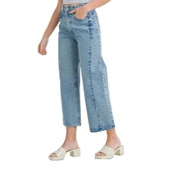 Just Black Barrel Jeans Wide Leg Twist Medium Denim Womens Size 31 - Picture 2 of 14